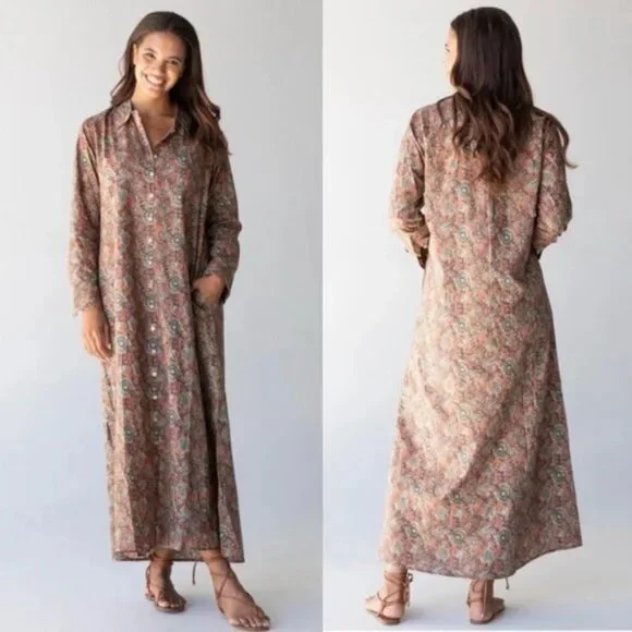 Natural Life Drew Cotton Button Down Rusty Floral Shirt Dress | Size L / XL - Picture 4 of 7